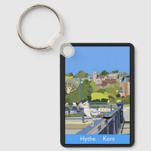 Retro Railway Style Poster of Hythe Kent England Key Ring