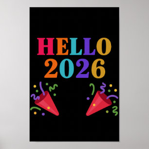 Retro Rainbow 2026 Party Poppers Celebrate Fun Poster