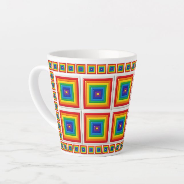 Retro Rainbow 3D Square Latte Mug (Left Angle)