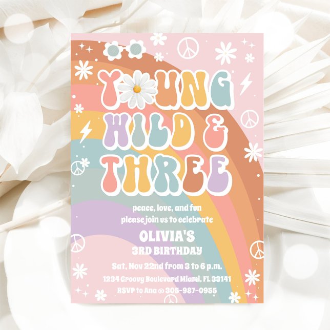 Retro Rainbow 3rd Birthday Invitation (Creator Uploaded)