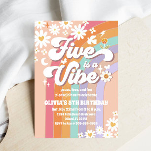 Retro Rainbow 5th Birthday Invitation