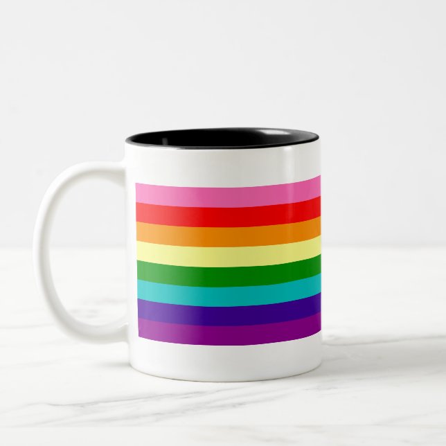 Retro Rainbow 8 Pride Two-Tone Coffee Mug (Left)