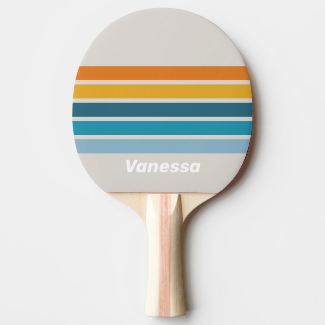 Retro Rainbow Across Striping with Name Ping Pong Paddle (Front)