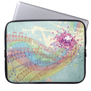 Retro Rainbow and Music Notes on a Shabby Texture Laptop Sleeve