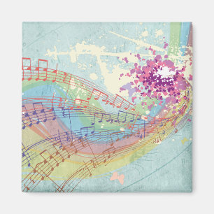 Retro Rainbow and Music Notes on a Shabby Texture Magnet