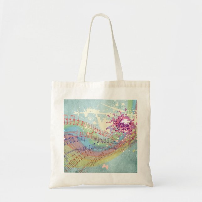 Retro Rainbow and Music Notes on a Shabby Texture Tote Bag (Front)