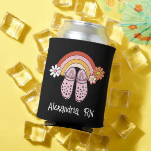 Retro Rainbow and Rubber Clogs Monogram Nursing Can Cooler