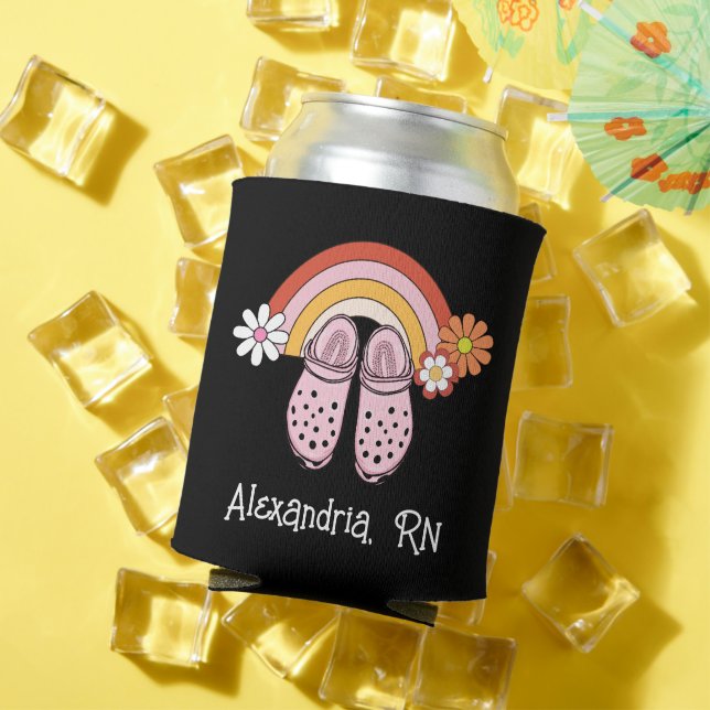 Retro Rainbow and Rubber Clogs Monogram Nursing  Can Cooler (In Situ Summer)