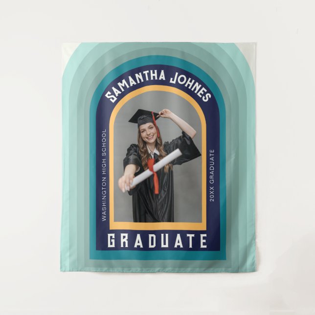 Retro Rainbow Arch Photo Graduation Backdrops Tapestry (Front)