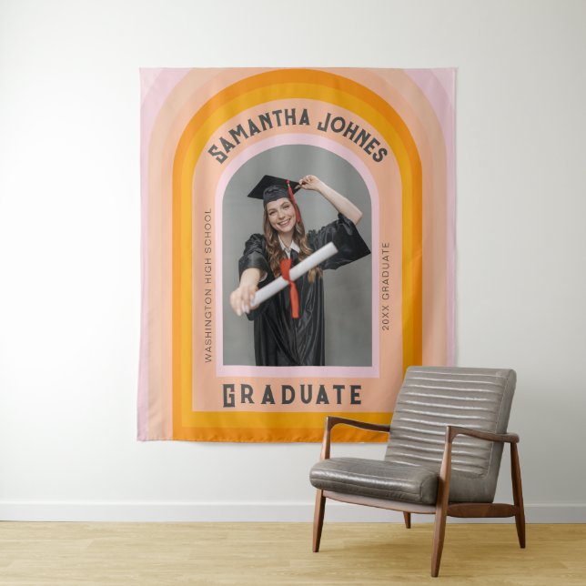 Retro Rainbow Arch Photo Graduation Backdrops Tapestry (In Situ)