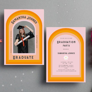 Retro Rainbow Arch Photo Graduation Party  Invitation