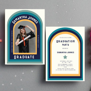 Retro Rainbow Arch Photo Graduation Party  Invitation