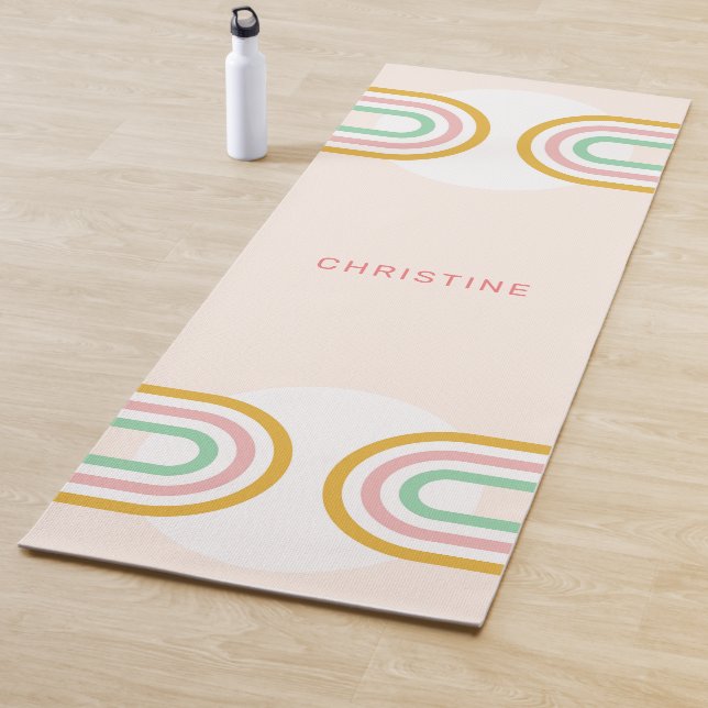 Retro Rainbow Arch Stripes Minimal Yoga Mat (In Situ)