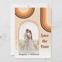 Retro Rainbow Arched Photo Boho 70s Groovy Trendy Save The Date