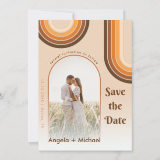 Retro Rainbow Arched Photo Boho 70s Groovy Trendy Save The Date