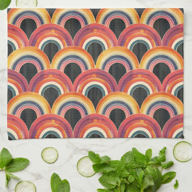 Retro Rainbow Arches Kitchen Towel (Folded)