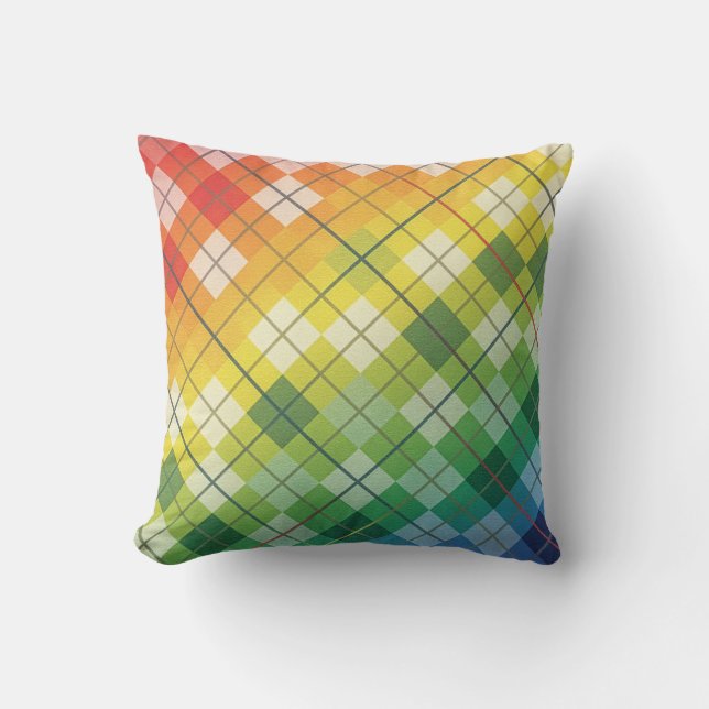 Retro Rainbow Argyle Plaid Check Pattern Cushion (Front)