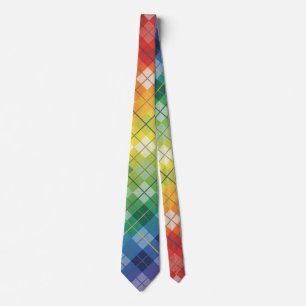 Retro Rainbow Argyle Plaid Check Pattern Tie