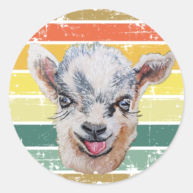 Retro Rainbow Baby Goat Kid  Classic Round Sticker (Front)