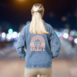 Retro Rainbow Bachelorette Party Denim Jacket