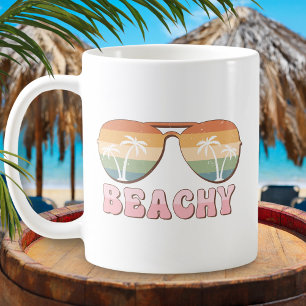 Retro Rainbow Beachy Sunglasses with Palm Trees Coffee Mug