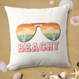 Retro Rainbow Beachy Sunglasses with Palm Trees Cushion