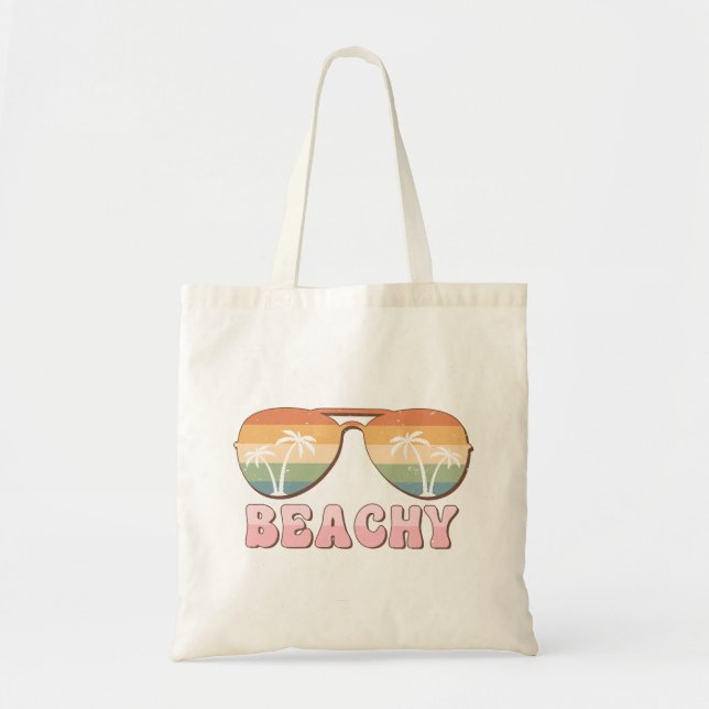 Retro Rainbow Beachy Sunglasses with Palm Trees Tote Bag (Front)