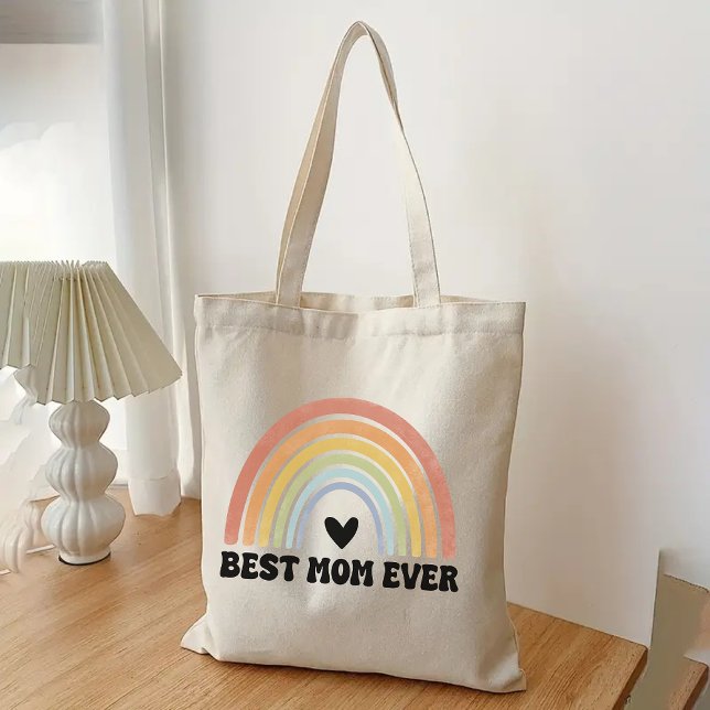 Retro Rainbow Best Mum Ever Tote Bag, Mother's Day (best mom ever tote, rainbow tote bag, retro tote bag, mothers day gift, birthday gift for mom)