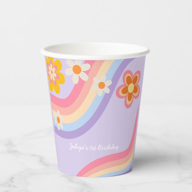  Retro Rainbow Birthday  Paper Cups (Front)