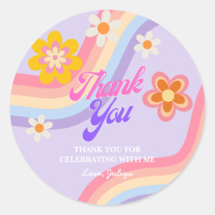  Retro Rainbow  birthday Thank You Classic Round Sticker