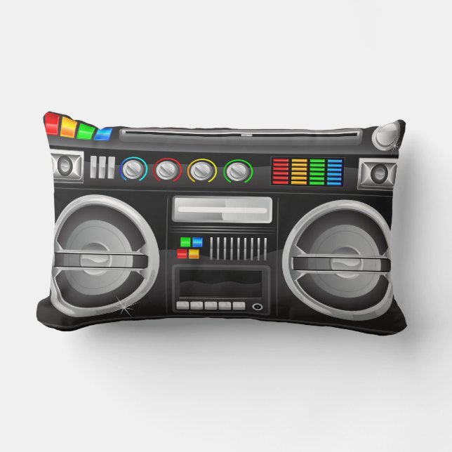 retro rainbow buttons boombox ghetto master lumbar cushion (Front)