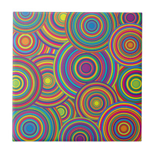 Retro Rainbow Circles Pattern Ceramic Tile