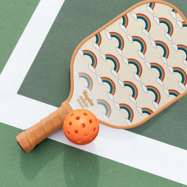 Retro Rainbow Cloud Pattern Custom Text Cool  Pickleball Paddle (Creator Uploaded)