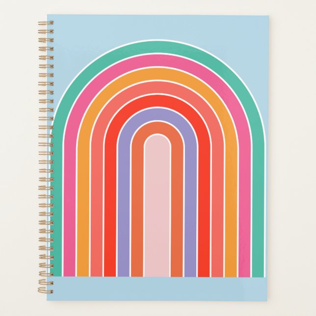 Retro Rainbow Colourful Blue Planner (Front)