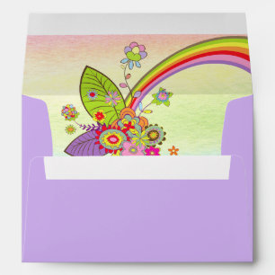 Retro Rainbow Colourful Florals Lilac Envelope