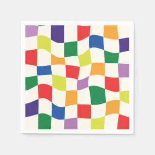 Retro Rainbow Colourful Warped Checkerboards  Napkin