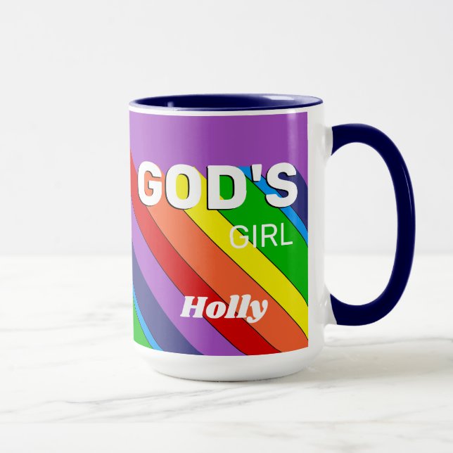 Retro Rainbow Colours God's Girl ROYGBIV Christian Mug (Right)