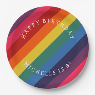 Retro Rainbow Custom Paper Plate with Your Text