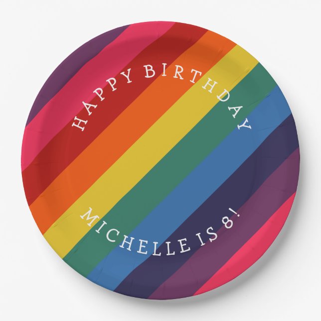 Retro Rainbow Custom Paper Plate with Your Text (Front)