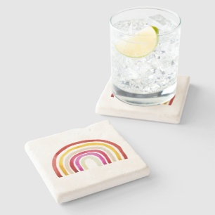 Retro Rainbow cute watercolor Stone Coaster