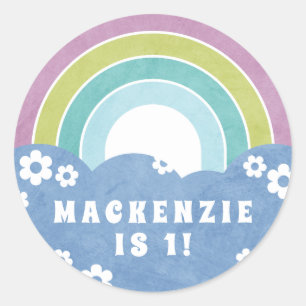 Retro Rainbow & Daisies Kid's Birthday Sticker