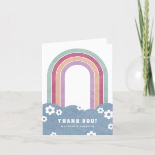 Retro Rainbow & Daisies Thank You Card - Mulberry