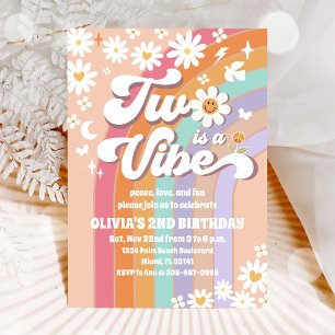 Retro Rainbow Daisy Birthday Invitation