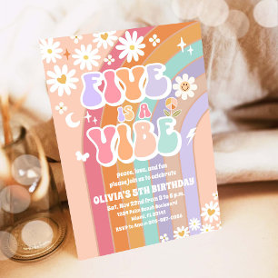 Retro Rainbow Daisy Birthday Invitation