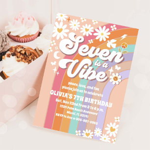 Retro Rainbow Daisy Birthday Invitation
