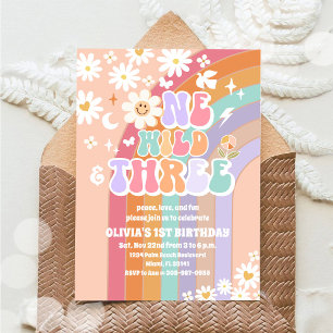 Retro Rainbow Daisy Birthday Invitation