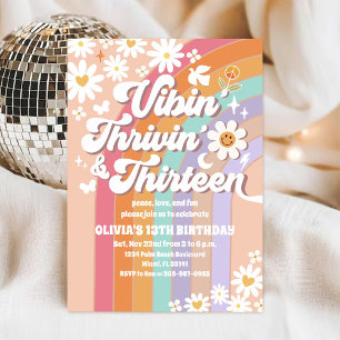 Retro Rainbow Daisy Birthday Invitation