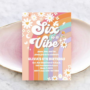 Retro Rainbow Daisy Birthday Invitation