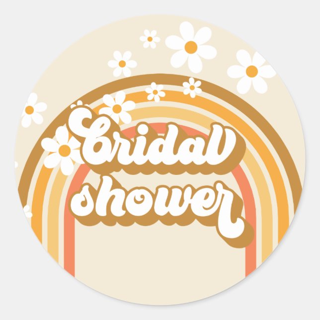 Retro Rainbow Daisy Groovy bridal shower Classic Round Sticker (Front)