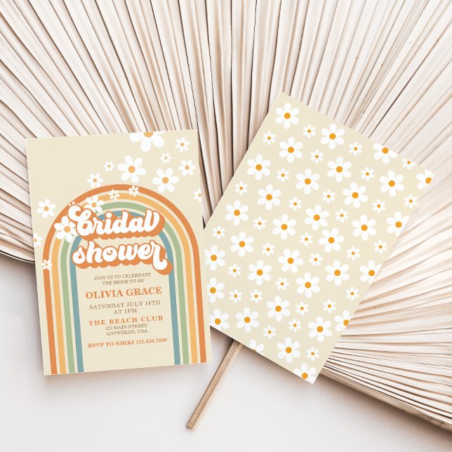 Retro Rainbow Daisy Groovy bridal shower Invitation (Creator Uploaded)